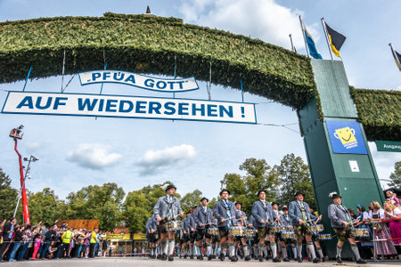 Munich, Germany - September 22: Participants of the annual opening parade called "einzug der wirte" of the oktoberfest on september 22, 2018 in the old town of munichのeditorial素材