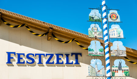 Munich, Germany - September 12: decoration of the famous beer halls at the biggest folk festival in...