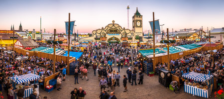 Munich, Germany - October 4: famous beer tent and people at the biggest folk festival in the world - the oktoberfest on oktober 4, 2018 in munich.のeditorial素材