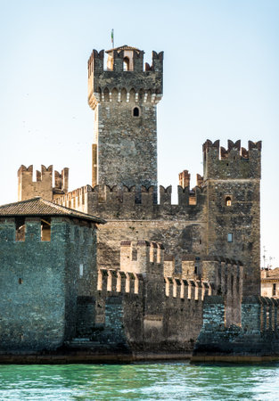 old castle at sirmione in italy - castello scaligero - photographed on public groundのeditorial素材