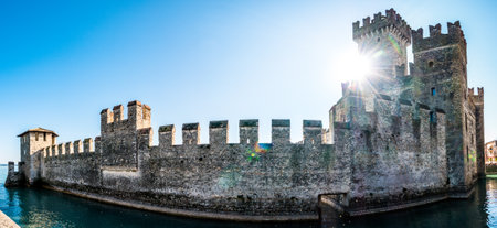 old castle at sirmione in italy - castello scaligero - photographed on public groundのeditorial素材