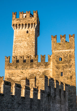 old castle at sirmione in italy - castello scaligero - photographed on public groundのeditorial素材