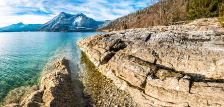 landscape at the walchensee lake in bavariaの写真素材