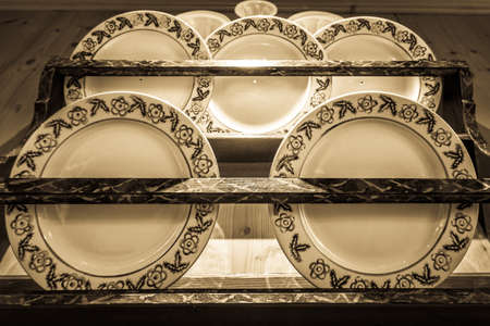 old wooden rack with dishware