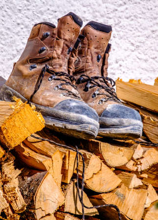 old used hiking boots - photo