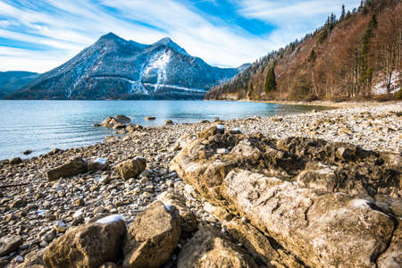 landscape at the walchensee lake in bavariaの写真素材