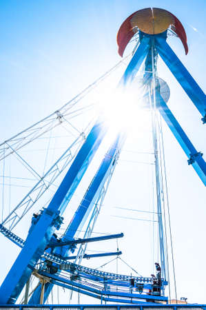 Setup of the famous ferris wheel at the Oktoberfest in Munichの写真素材
