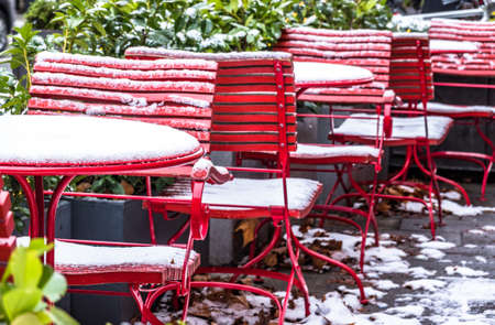sidewalk cafe - table and chairsの写真素材