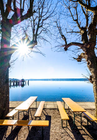 bavarian beergarden at a lake