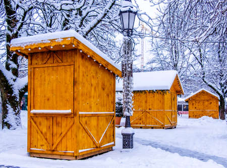 sales booth at a market in winterの写真素材