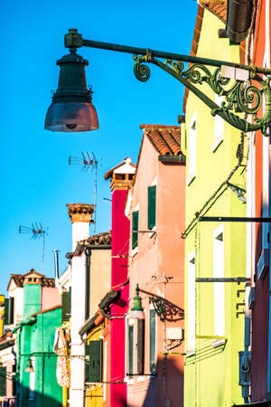 famous old town of the village burano in italy near veniceの写真素材