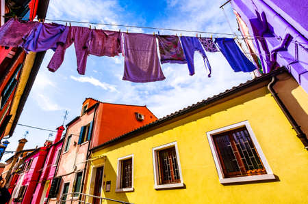 famous old town of the village burano in italy near veniceの写真素材