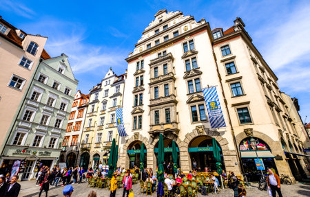 Munich, Germany - April 2, 2018: Munich Germany Platzl Square with Restaurants on april 2, 2019のeditorial素材