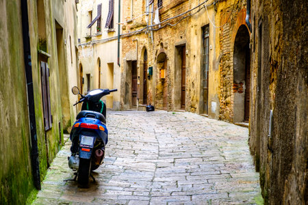 Parma, Italy - July 9: typical motorbike at the old town on July 9, 2014 in Parma, Italyのeditorial素材
