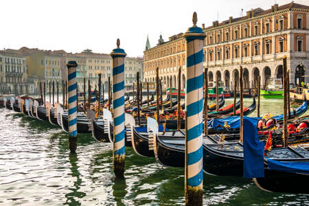 typical famous gondolas in venice - italyの写真素材
