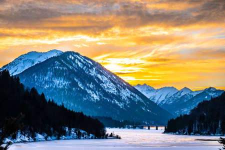 country road at the sylvenstein lake - bavariaの写真素材