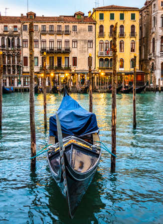 typical famous gondolas in venice - italyの写真素材