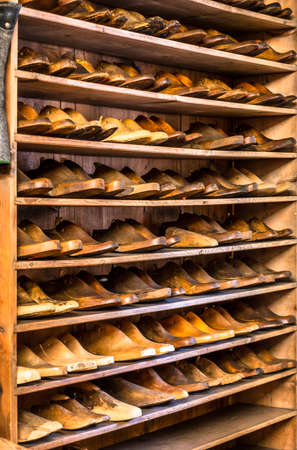 old shoe lasts at a shoemaker