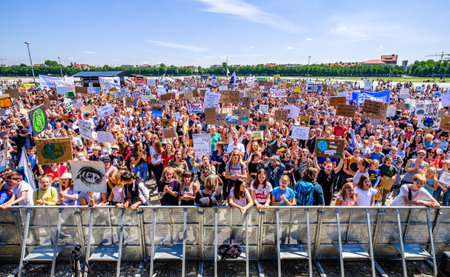 Munich, Germany - May 24: "Fridays for Future" protest - Participants protesting against climate policy every Friday in Munich on the Theresienhohe on May 24,2019のeditorial素材