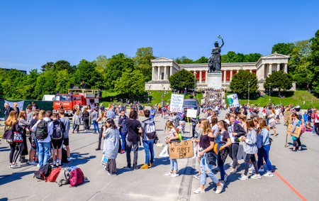 Munich, Germany - May 24: "Fridays for Future" protest - Participants protesting against climate policy every Friday in Munich on the Theresienhohe on May 24,2019のeditorial素材