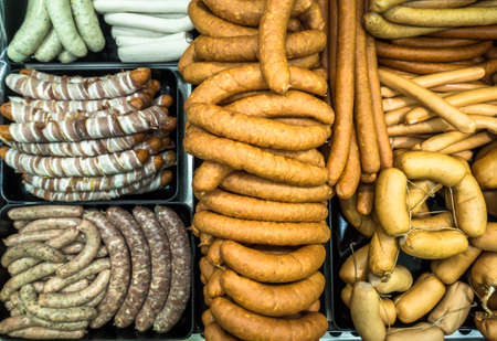 group of typical bavarian sausagesの写真素材
