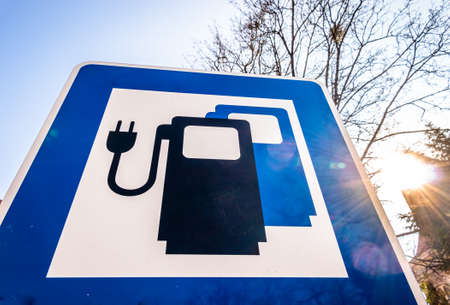 signs for a power supply for electric cars in germanyの写真素材