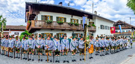 Benediktbeuern, Germany - June 20:  participants at a famous traditional bavarian corpus christi procession in Benediktbeuern on june 20, 2019のeditorial素材