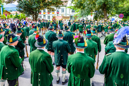 Benediktbeuern, Germany - June 20:  participants at a famous traditional bavarian corpus christi procession in Benediktbeuern on june 20, 2019のeditorial素材