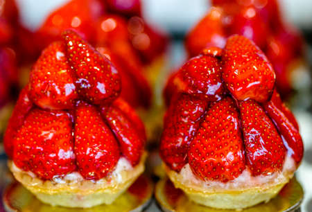 group of small strawberry cakesの写真素材