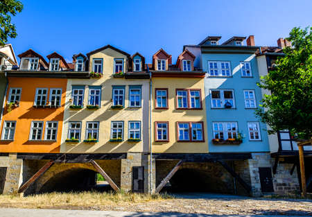famous kramerbridge with historic facades in erfurt - germanyの写真素材