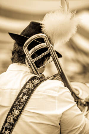 typical bavarian musician in a festival tentの写真素材