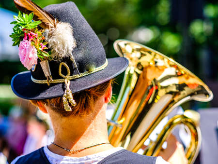 typical bavarian musician in a festival tentの写真素材