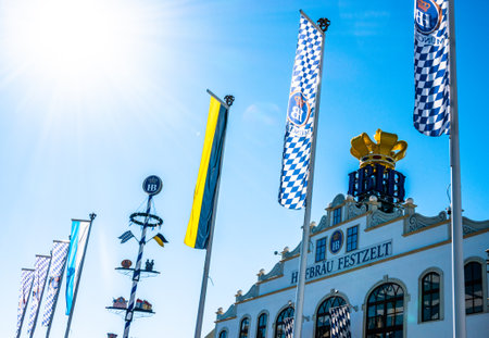 Munich, Germany - October 11: typical decoration at the beerhalls and sales booths at the oktoberfest in munich on october 11, 2018のeditorial素材