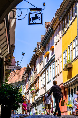 Erfurt, Germany - July 4: famous kramerbridge with historic facades in erfurt - germany on July 4, 2019のeditorial素材