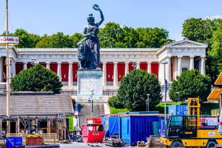Munich, Germany - September 3: setup of the  fairground rides and beertents at the biggest folk festival in the world - the octoberfest on september 3, 2019 in munich.のeditorial素材