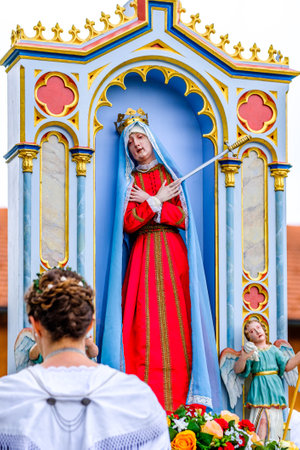 Wackersberg, Germany - June 23: Participants in traditional clothes at the Corpus Christi procession at June 23, 2019 in Bad Toelz - Germany.のeditorial素材