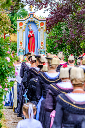 Wackersberg, Germany - June 23: Participants in traditional clothes at the Corpus Christi procession at June 23, 2019 in Bad Toelz - Germany.のeditorial素材
