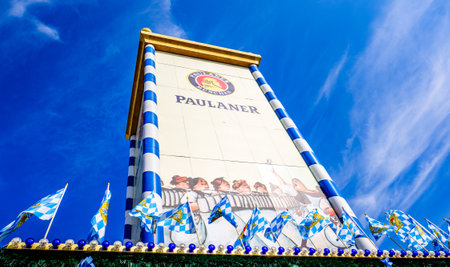 Munich, Germany - September 25: typical decoration at the beerhalls and sales booths at the oktoberfest in munich on September 25, 2017のeditorial素材
