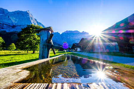 karwendel mountains in austria - small valley called eng almの写真素材