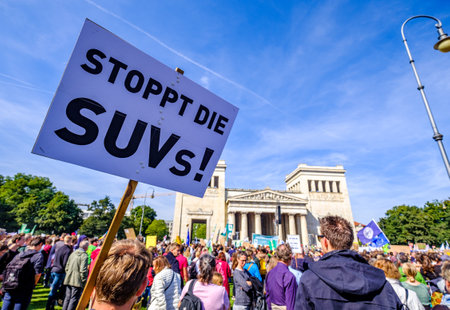 Munich, Germany - September 20: jubilee of the "Fridays for Future" protest - 30.000 participants protesting against climate policy in Munich on September 20,2019のeditorial素材