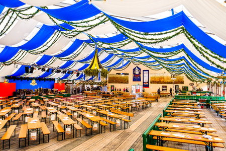 Munich, Germany - September 25: typical beertent decoration at the oktoberfest in munich on September 25, 2017のeditorial素材