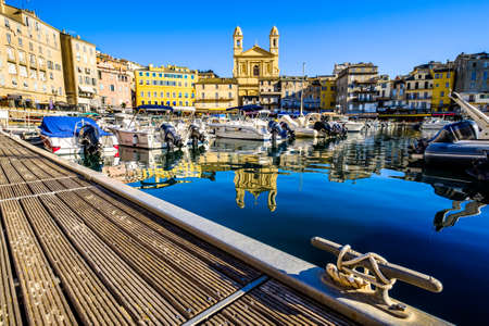 famous old town and harbor of bastia on corsicaの写真素材