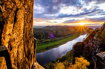view at the famous bastei hills - germanyの写真素材