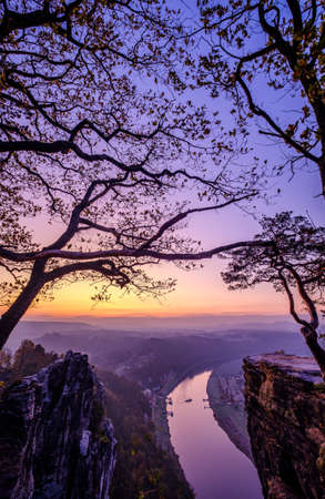 view at the famous bastei hills - germanyの写真素材