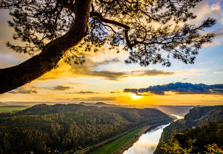 view at the famous bastei hills - germanyの写真素材