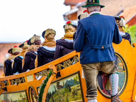 Bad Toelz, Germany - November 6: people with traditional clothes at the annual horse-carriage procession with blessing, named leonhardifahrt on November 6, 2019 in bad toelz, germanyのeditorial素材