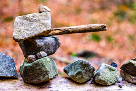 stacked rocks at a forestの写真素材