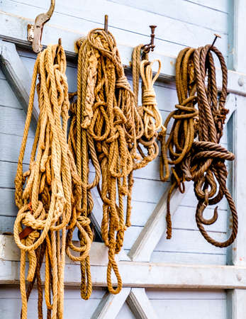 old rope with knots - close upの写真素材