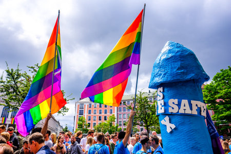 Munich, Germany - July 13: Participants and spectators at the 50th anniversary of stonewall christopher street day parade in munich on July 13, 2019のeditorial素材