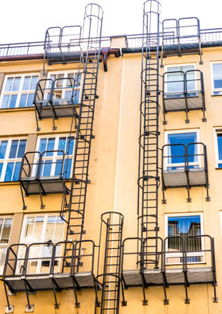 fire escape at a modern facadeの写真素材